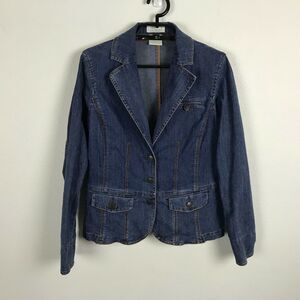 FDJ‎ French Dressing Denim Jacket Size 2 Long Sleeve Button Up Pockets Pinstripe